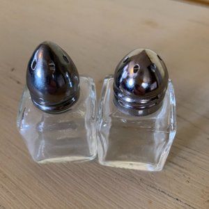 Vintage Square Glass Mini Salt & Pepper Shaker Pair Small / Tiny 1" Cube Shakers